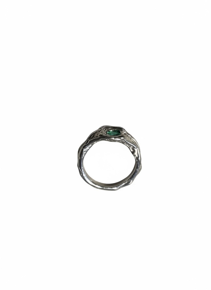 One of A Kind Silver and emerald ring