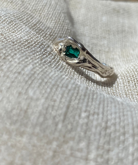 One of A Kind Silver and emerald ring
