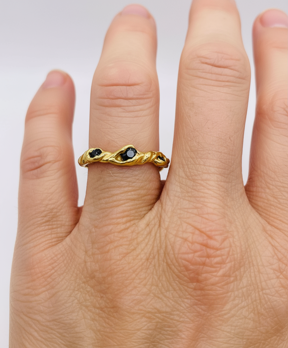 One of a Kind Black gemstone Twisted ring