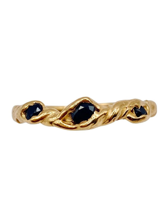 One of a Kind Black gemstone Twisted ring
