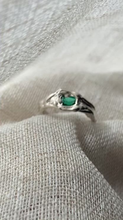 One of A Kind Silver and emerald ring